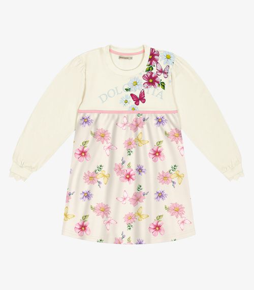 Vestido Infantil Manga Longa Trick Nick Bege