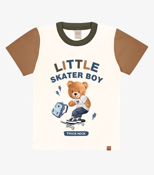 Camiseta Infantil Masculina Urso Trick Nick Bege