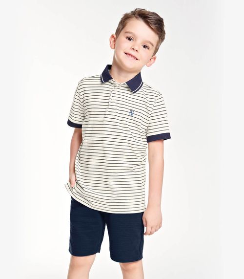 Conjunto Infantil Camisa Polo E Bermuda Trick Nick Bege