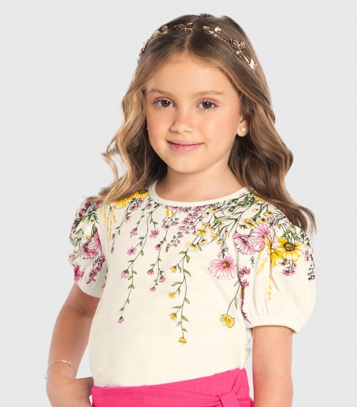 Conjunto Infantil Blusa Com Shorts Saia Trick Nick Bege