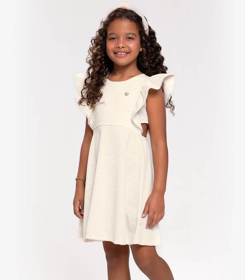 Vestido Infantil Em Moletinho Linho Trick Nick Bege