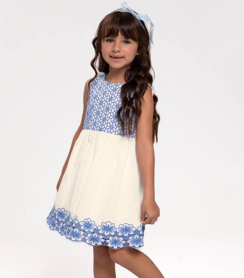 Vestido Infantil Com Bordado Trick Nick Bege