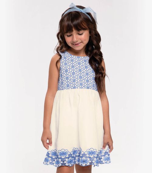 Vestido Infantil Com Bordado Trick Nick Bege