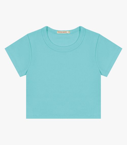 Blusa Cropped Infantil Ribana Canelada Trick Nick Azul
