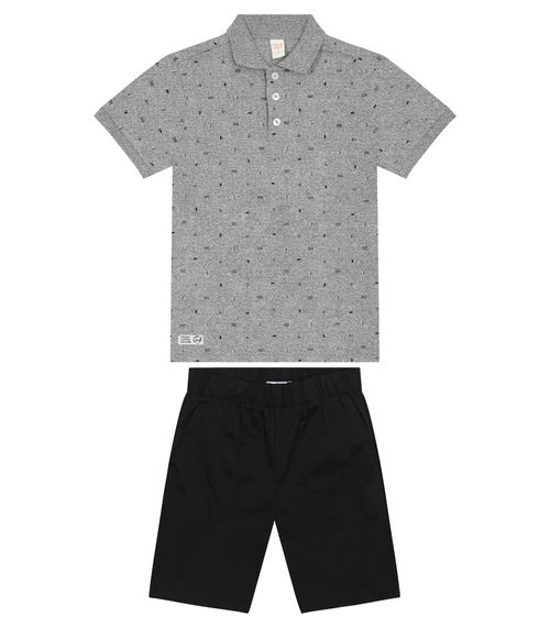 Conjunto Infantil Polo Com Bermuda Trick Nick Cinza