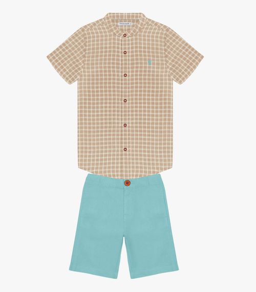 Conjunto Infantil Masculino Xadrez Trick Nick Bege