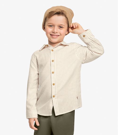 Camisa Infantil Masculina Manga Longa Trick Nick Bege