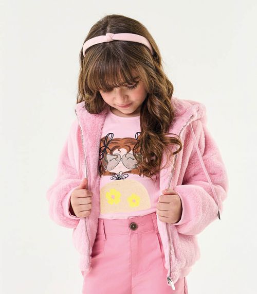 Jaqueta Infantil Feminina Com Capuz Trick Nick Rosa