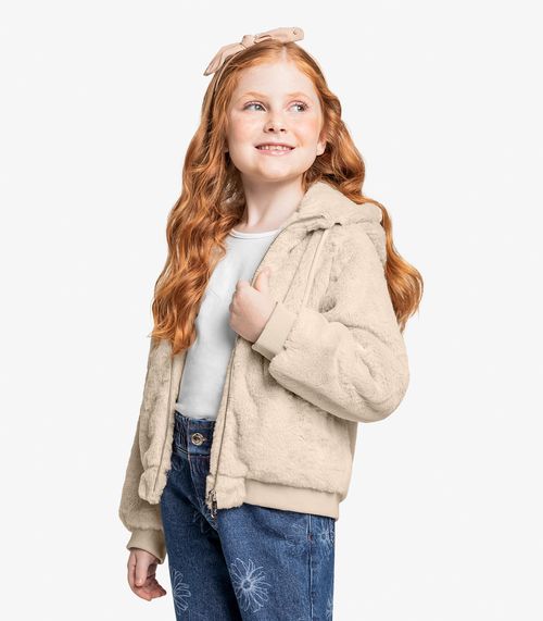 Jaqueta Infantil Feminina Com Capuz Trick Nick Bege