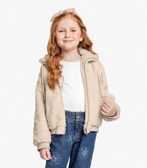Jaqueta Infantil Feminina Com Capuz Trick Nick Bege