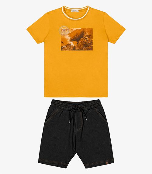 Conjunto Infantil Camiseta Com Bermuda Trick Nick Amarelo