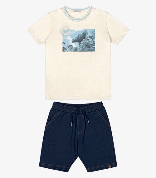 Conjunto Infantil Camiseta Com Bermuda Trick Nick Bege