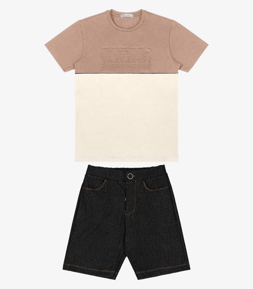 Conjunto Infantil Camiseta Com Bermuda Trick Nick Marrom