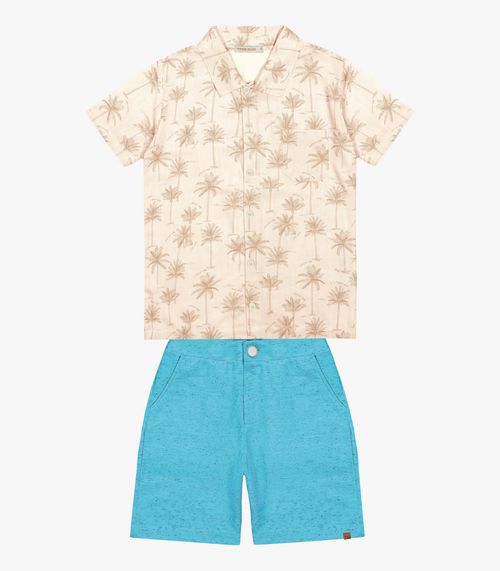 Conjunto Infantil Camisa Com Bermuda Trick Nick Bege