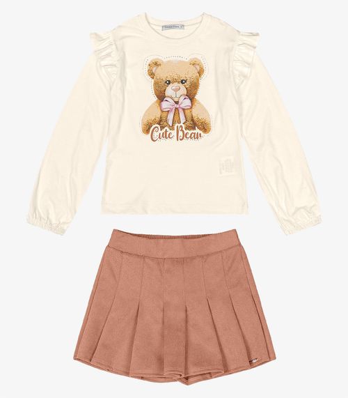 Conjunto Infantil Blusa Com Shorts Saia Trick Nick Marrom