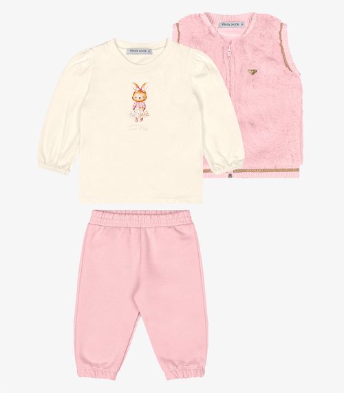 Trijunto Blusa Com Calça e Colete Trick Nick Rosa