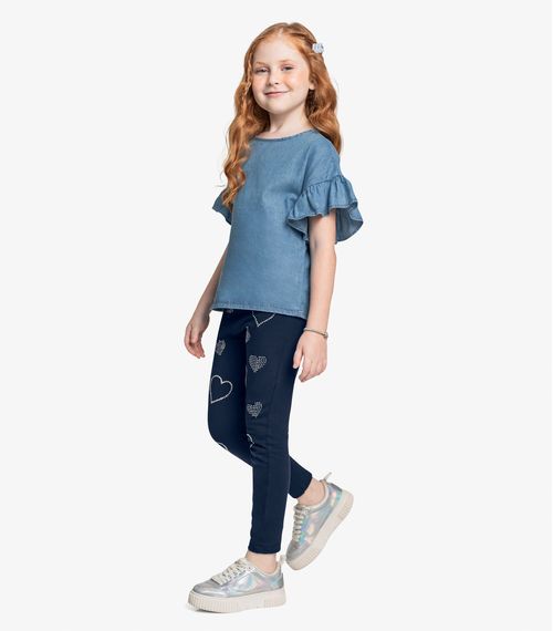 Conjunto Bata Light Denim Com Legging Trick Nick Azul