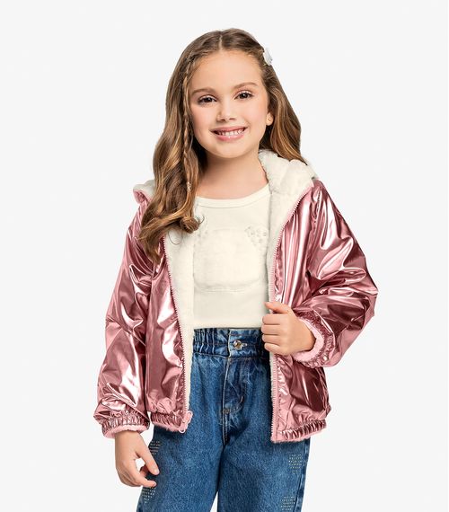 Jaqueta Infantil Feminina Metalizada Trick Nick Rosa