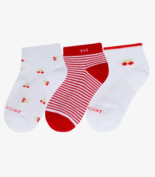 Kit 3 Pares De Meia Cano Curto Infantil Trick Nick Vermelho