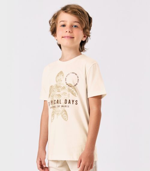 Camiseta Infantil Menino Meia Malha Trick Nick Bege