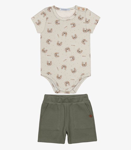 Conjunto Infantil Body Com Bermuda Trick Nick Bege