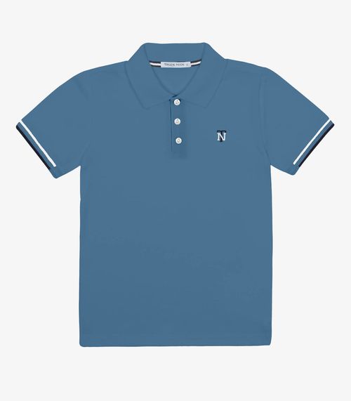 Polo Infantil Manga Curta Piquet Trick Nick Azul