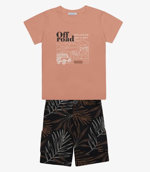 Conjunto Infantil Camiseta Com Bermuda Trick Nick Marrom