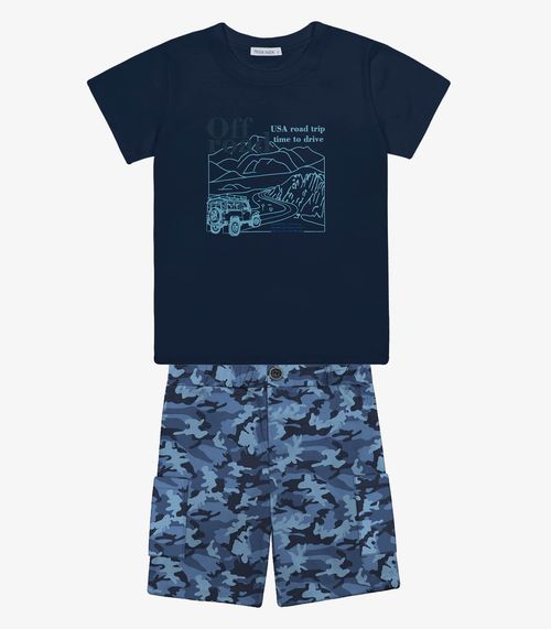 Conjunto Infantil Camiseta Com Bermuda Trick Nick Azul