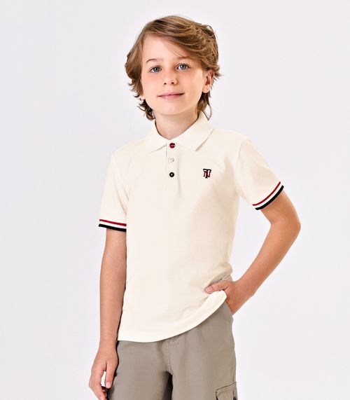 Polo Infantil Manga Curta Piquet Trick Nick Bege