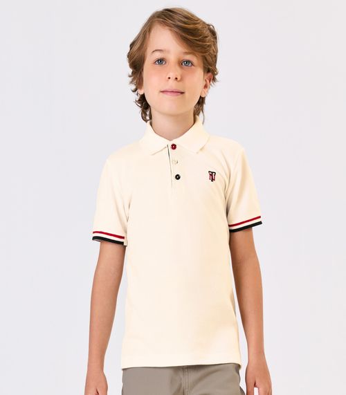 Polo Infantil Manga Curta Piquet Trick Nick Bege