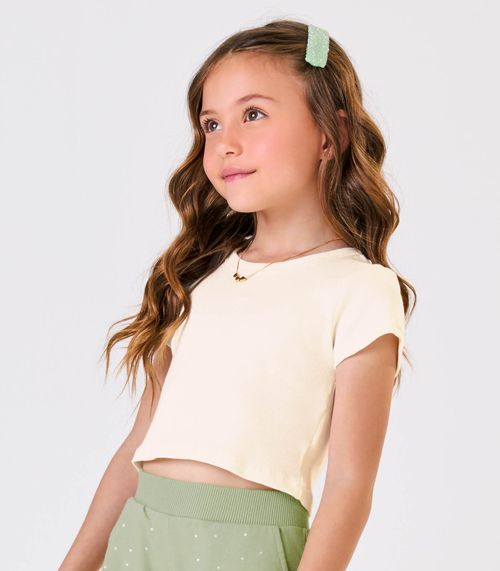 Blusa Cropped Infantil Ribana Canelada Trick Nick Bege