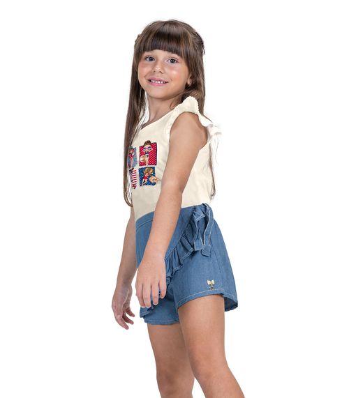Conjunto Infantil Blusa E Shorts Saia Trick Nick Bege