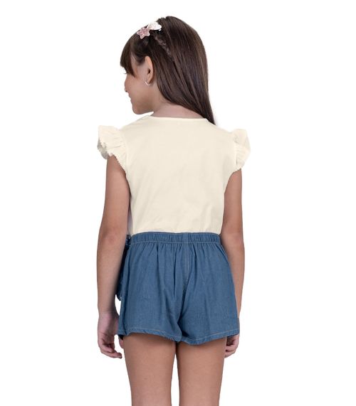 Conjunto Infantil Blusa E Shorts Saia Trick Nick Bege