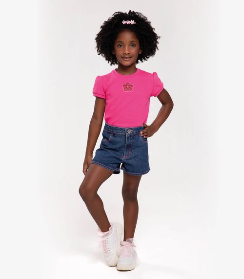 Conjunto Infantil Blusa E Shorts Jeans Trick Nick Rosa