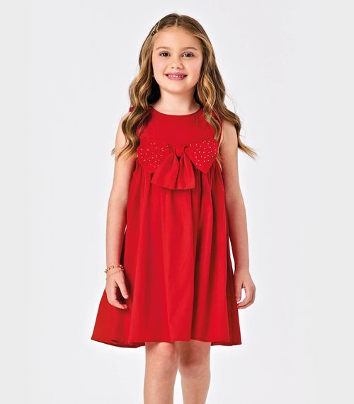 Vestido Infantil Tricoline Com Laço Trick Nick Vermelho
