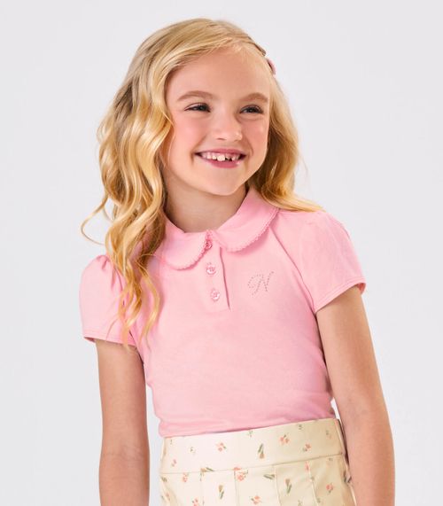 Conjunto Menina Polo Com Shorts Saia Trick Nick Rosa