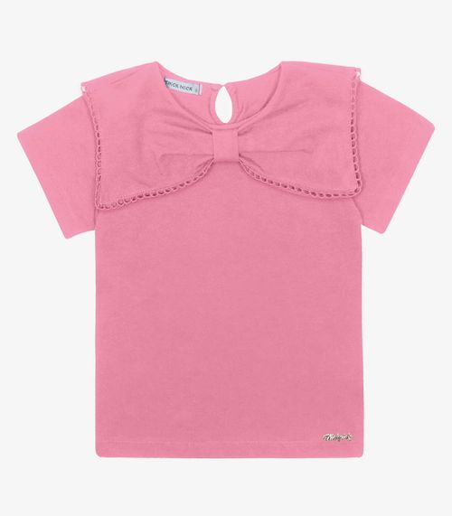 Blusa Manga Curta Cotton Decote Laço Trick Nick Rosa
