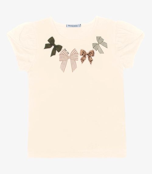 Blusa Meia Malha Estampa Laço Trick Nick Bege