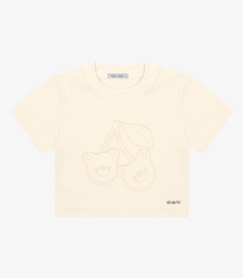 Blusa Manga Curta Malhão Com Bordado Trick Nick Bege