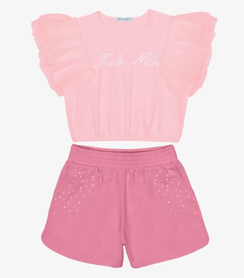 Conjunto Blusa Com Shorts Infantil Trick Nick Rosa