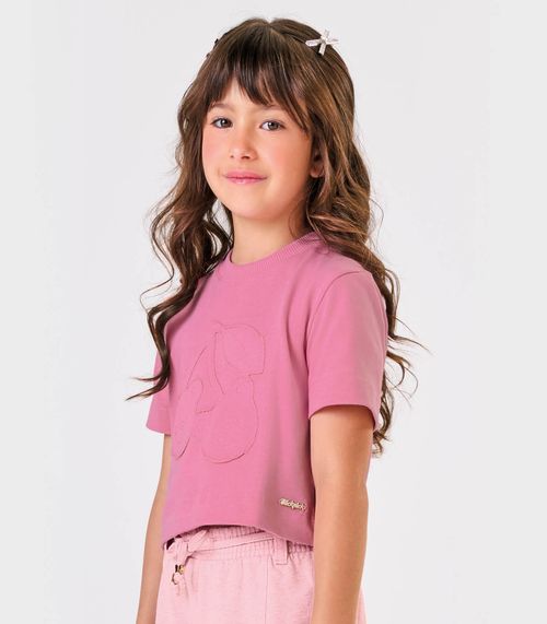 Blusa Manga Curta Malhão Com Bordado Trick Nick Rosa