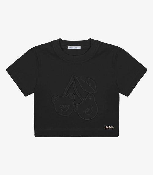 Blusa Manga Curta Malhão Com Bordado Trick Nick Preto