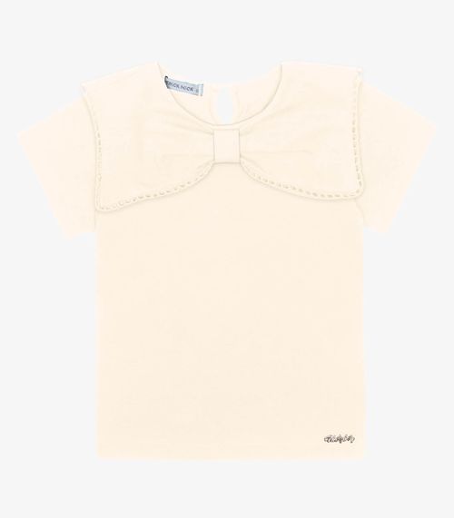 Blusa Manga Curta Cotton Decote Laço Trick Nick Bege