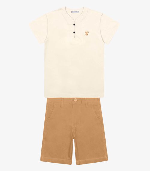 Conjunto Infantil Camiseta Com Bermuda Trick Nick Bege
