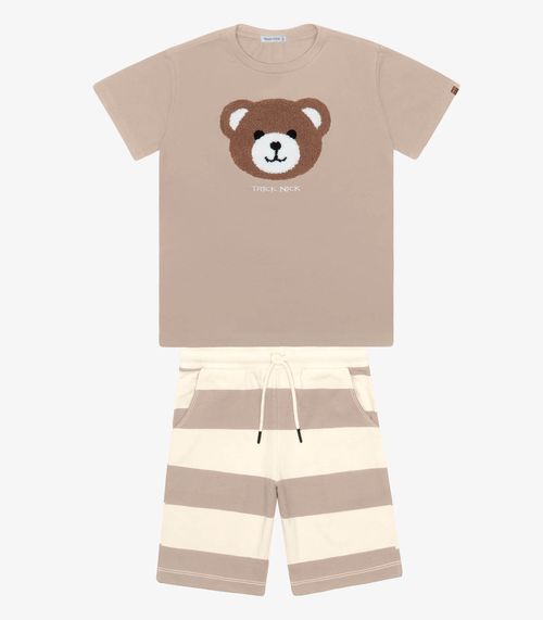 Conjunto Infantil Camiseta Com Bermuda Trick Nick Marrom