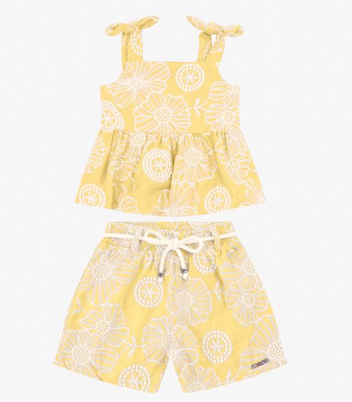 Conjunto Bata com Shorts Algodão Flor Trick Nick Amarelo