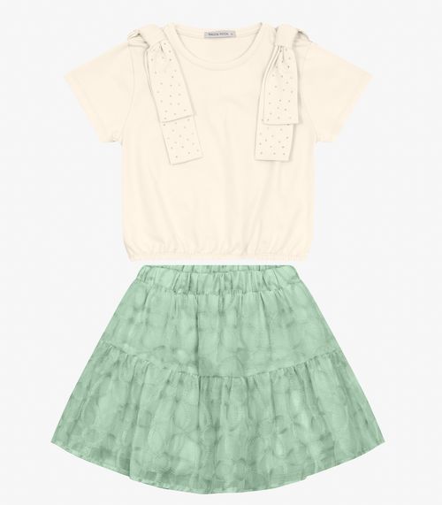 Conjunto Blusa com Saia em Cotton Leve Trick Nick Bege