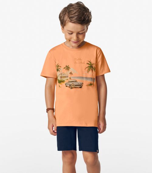 Camiseta Masculina em Meia Malha Trick Nick Laranja
