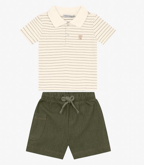 Conjunto Infantil  Polo com Bermuda Trick Nick Off White