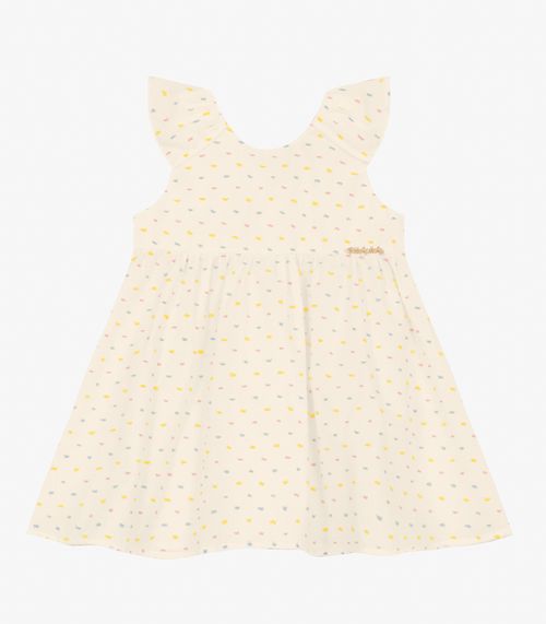 Vestido Infantil em Cotton Plumetis Trick Nick Bege